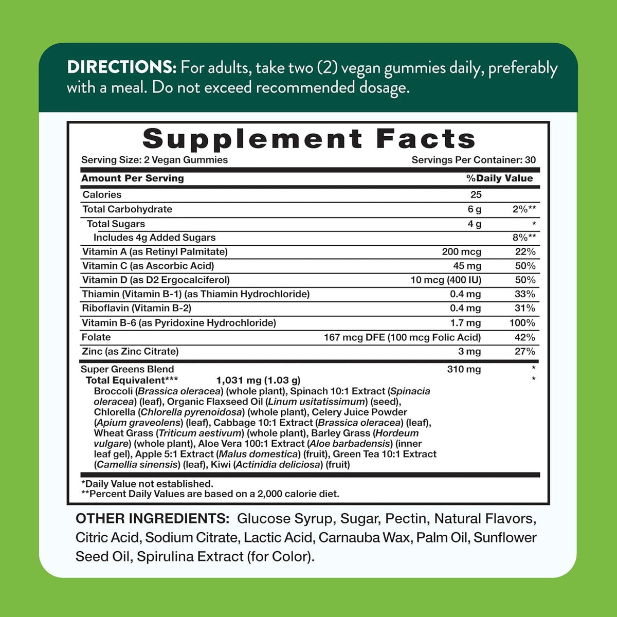 Nature'S Truth Super Greens Gummies | 60 Count | Vegan & Non-Gmo Supplement | Made with Real Greens | Apple Flavor