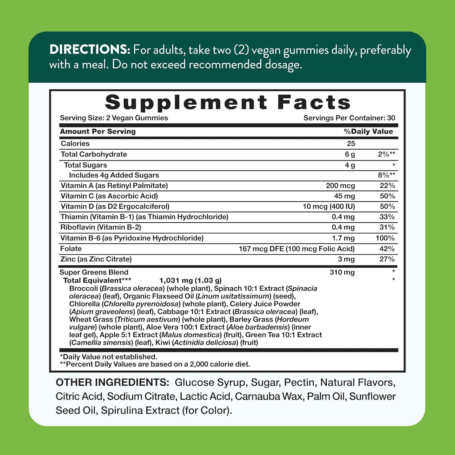Nature'S Truth Super Greens Gummies | 60 Count | Vegan & Non-Gmo Supplement | Made with Real Greens | Apple Flavor