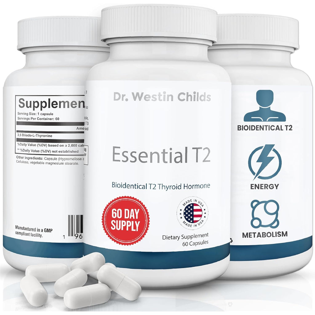 Dr. Westin Childs Essential T2 - T2 Thyroid Support Supplement with Bio-Identical 3,5 Diiodo-L-Thyronine for Hypothyroidism, Hashimoto'S, Thyroidectomy & Rai, Non GMO, 60 Day Supply