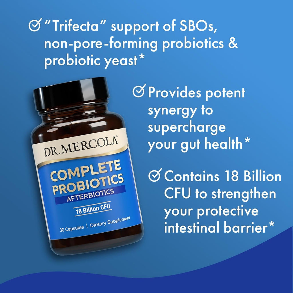 Dr. Mercola Complete Afterbiotics - 18 Billion CFU - Supports Digestive & Immune Health - Sbos - with Saccharomyces Boulardii - Non-Gmo & Gluten-Free - 30 Capsules (30 Servings)