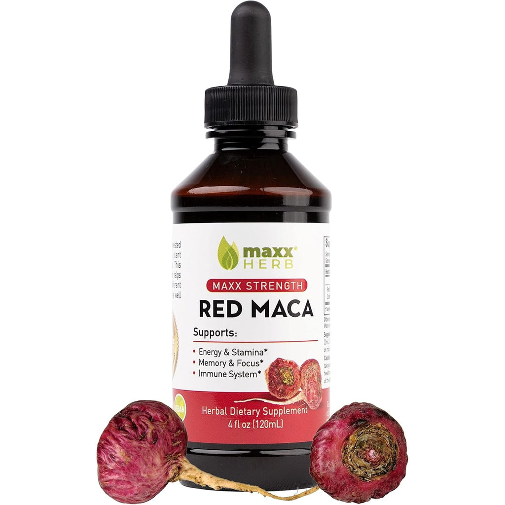 Maxx Herb Red Maca Root Extract - Max Strength Liquid Drops Absorb Better than Powder or Capsules, for Stamina, Memory and Focus - 4 Oz Bottle (60 Servings)