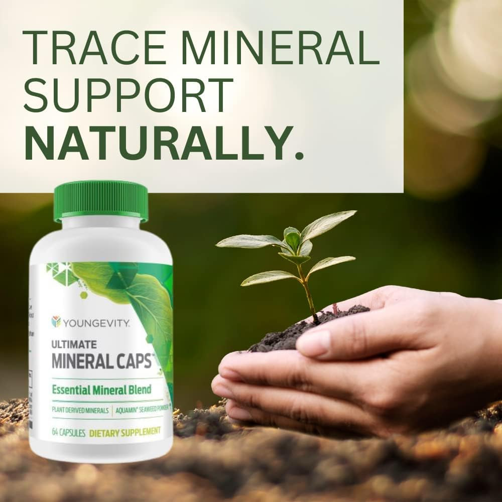 Youngevity Ultimate Mineral Caps™ - 70+ Essential Full Spectrum Trace Minerals - Nutrient-Dense, Derived from Humic & Aquamin Seaweed (64 Capsule)