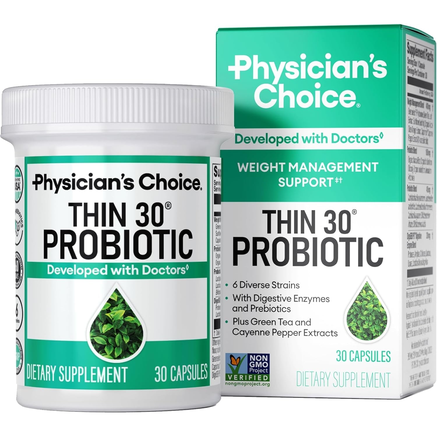 Physician'S CHOICE Probiotics for Weight Management & Bloating - 6 Probiotic Strains - Prebiotics - Key Ingredient Cayenne - Supports Gut Health - Weight Management for Women & Men - Green Tea - 30 CT