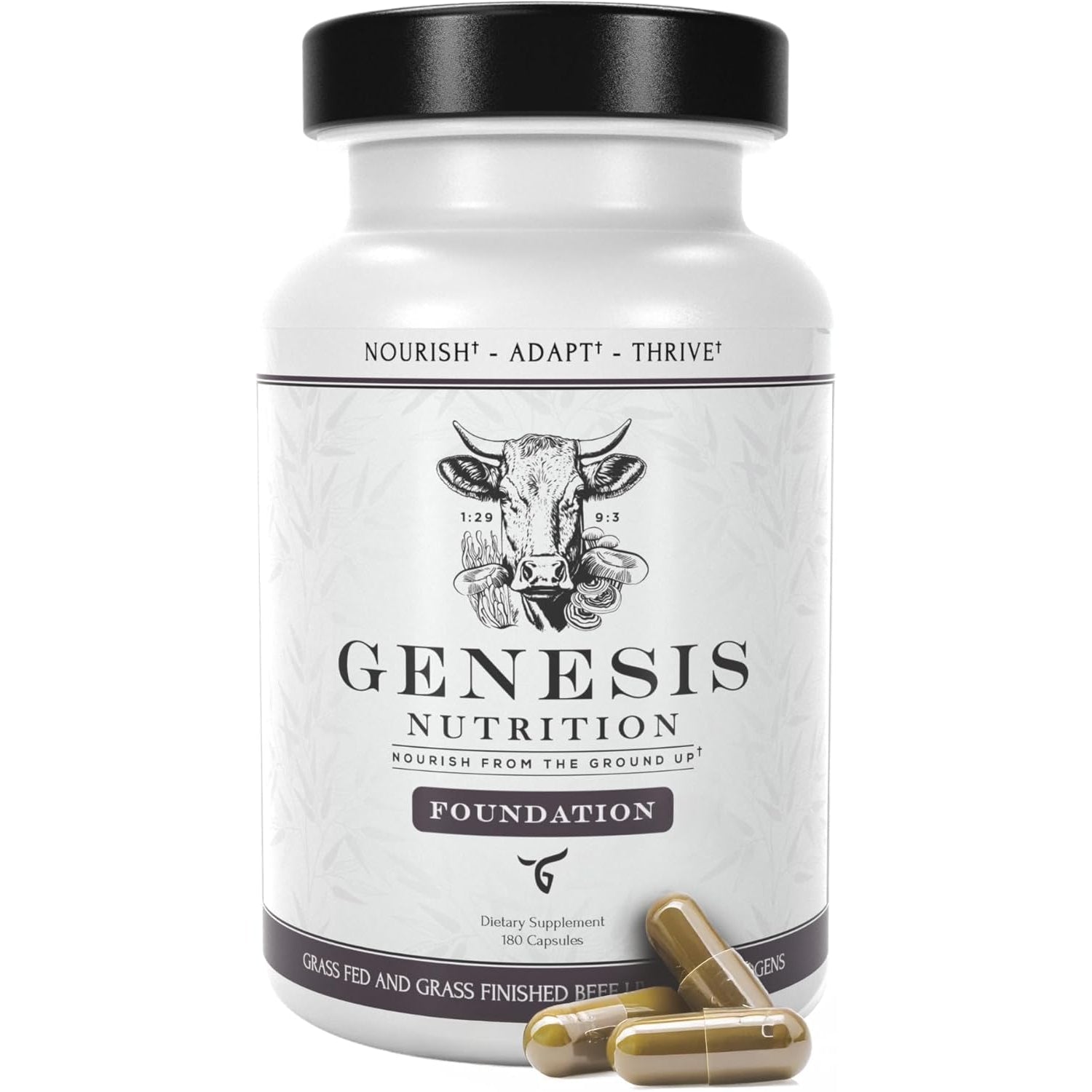Grass Fed Beef Liver with Cordyceps, Reishi, Panax Ginseng & Rhodiola — Foundation 180 Capsules — Non-Gmo, No Fillers, Third Party Tested