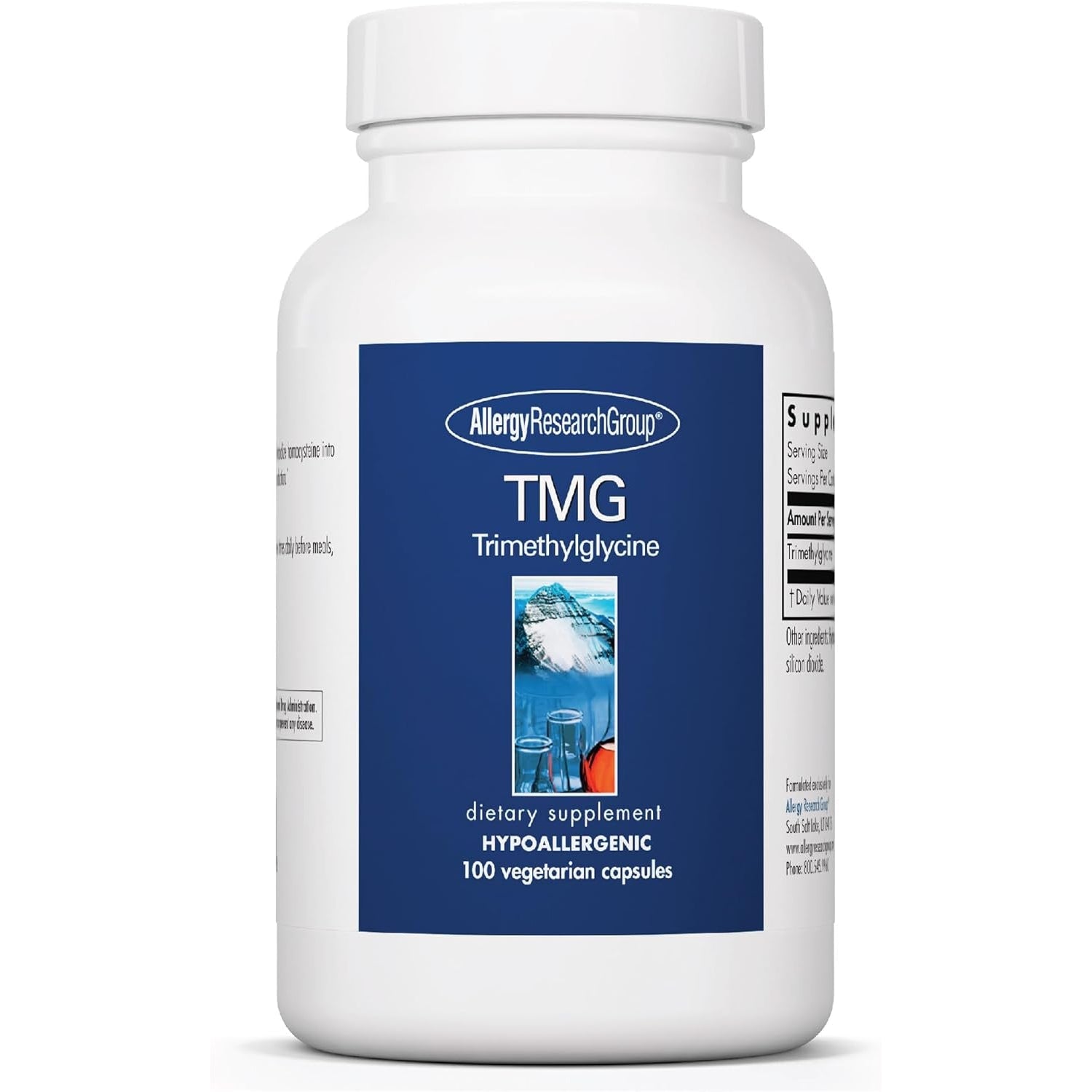 Allergy Research Group ARG TMG Trimethylglycine - Supports Cardiovascular & Liver Health - Delivers 750 Mg Trimethylglycine per Serving - Vegetarian & Hypoallergenic - 100 Servings - 100 Capsules
