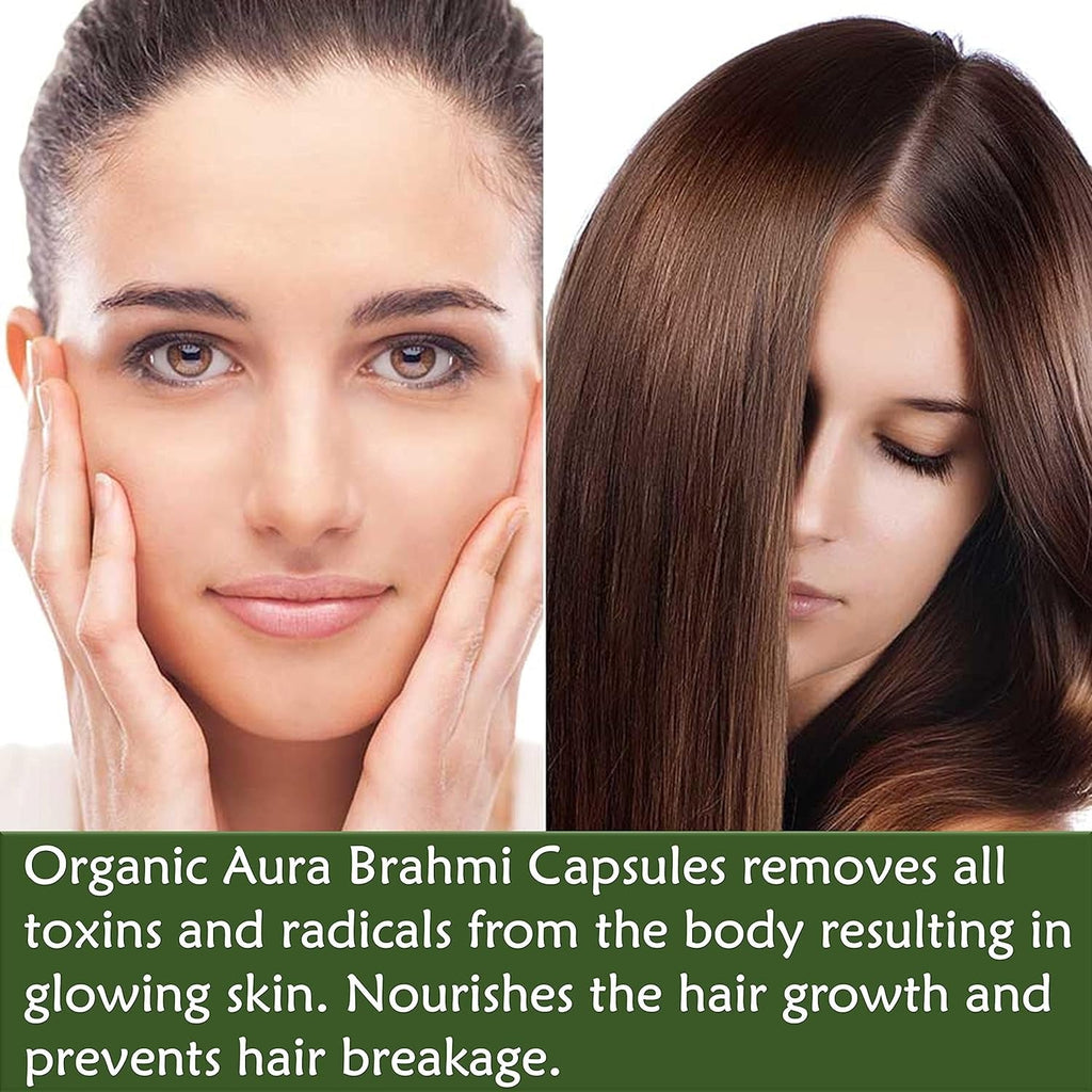 Organic Aura Brahmi Capsules -120 Count. Naturally Strengthens and Boosts Immunity and Memory. Whole Green Superfood. Non GMO - Gluten Free.