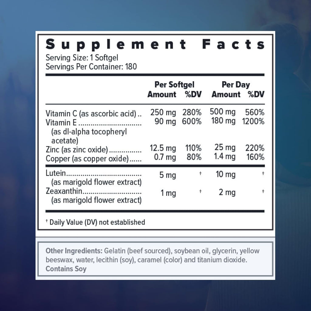 Focus Select AREDS2 Based Eye Vitamin-Mineral Supplement - Upplement for Eyes (180 Ct. 90 Day Supply) - Low Zinc Formula - Eye Vision Supplement and Vitamin
