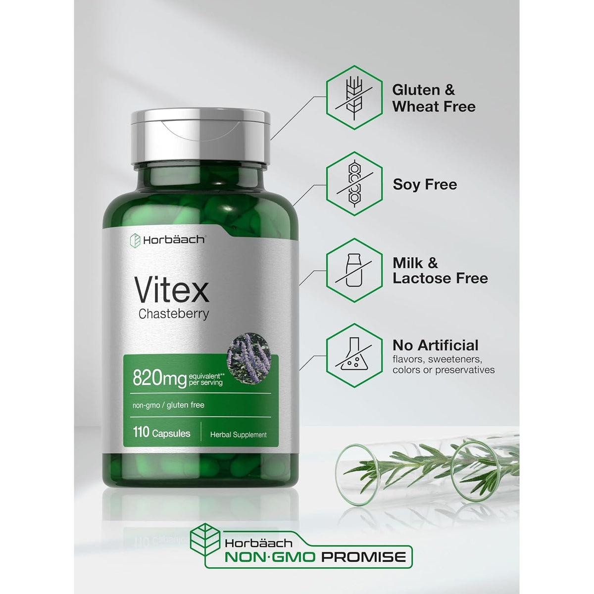 Horbäach Vitex Berry | 110 Capsules | Chasteberry Supplement for Women | Agnus-Castus Fruit | Non-Gmo, Gluten Free