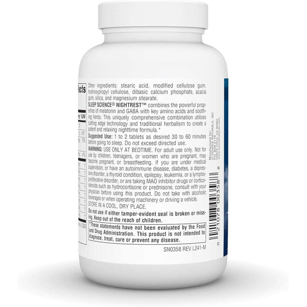 Source Naturals Sleep Science Nightrest with Melatonin - Bioaligned Multinutrient & Herb Complex, for Rest & Relaxation Support* - 100 Tablets