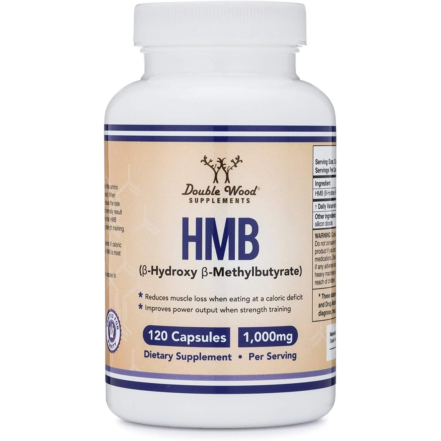 Double Wood Supplements HMB Supplement, Third Party Tested, Non-Gmo, Gluten Free, 120 Capsules, 1000Mg per Serving, 500Mg per Capsule