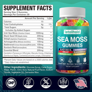 Sea Moss Gummies - Irish Sea Moss Gummies Advanced for Adults with Ashwagandha Bladderwrack & Burdock Root for Supports Immune，Energy - 60 Vegan Gummy,2Pcs