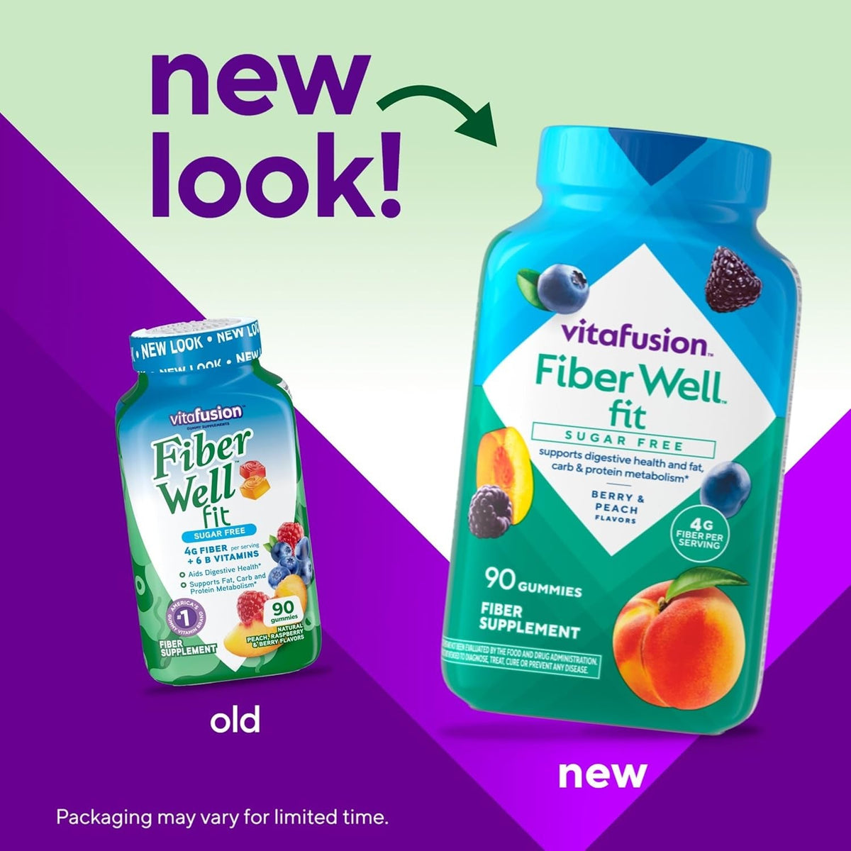 Vitafusion Fiber Well Fit Gummies | 4G | 90 Count | Sugar Free Adult Gummy | Vitamins for Women & Men | Berry & Peach Flavors | Gluten Free Supplement