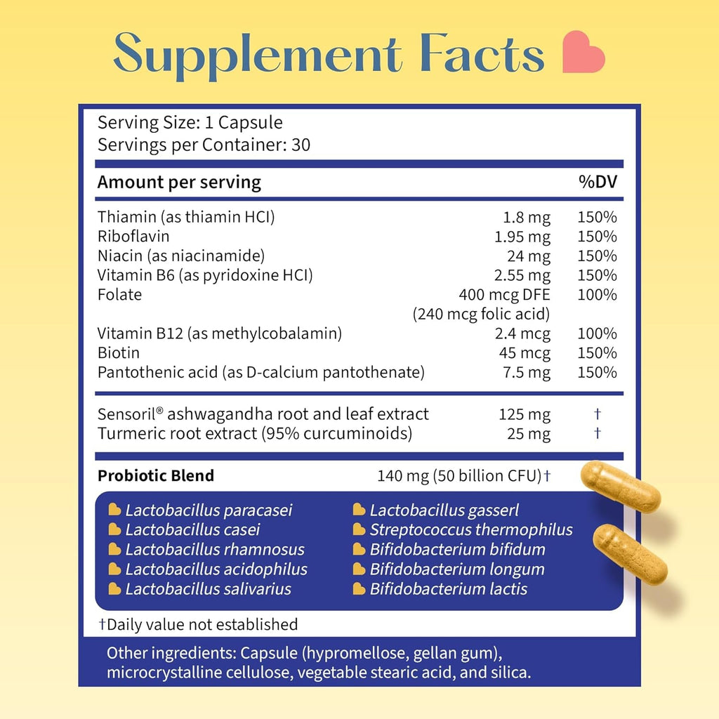 LOVEBUG Complete Mood Probiotic | 10 Clinically Studied Probiotic Strains & Patented Organic Ashwagandha for Cortisol and Serotonin Support | Natural Energy | Adaptogenic Stress-Defense | 30 Count