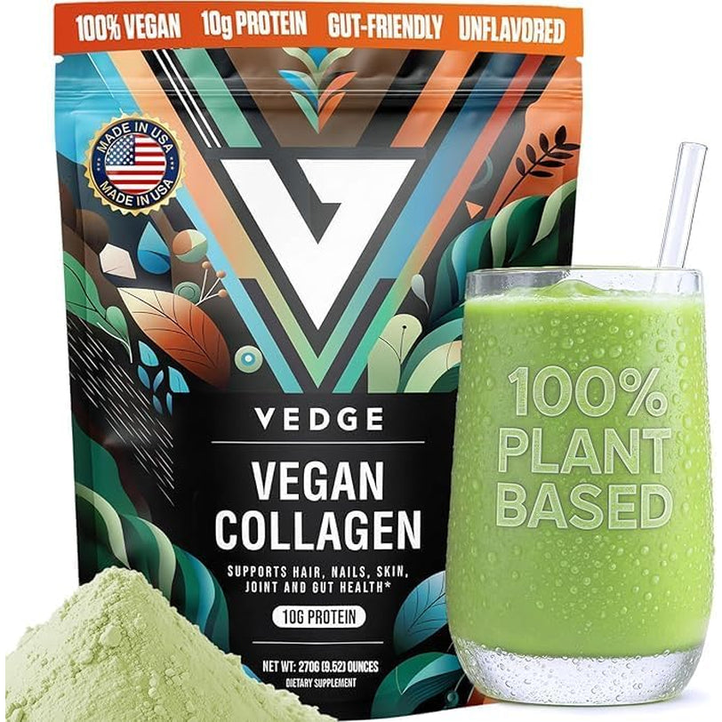 VEDGE Vegan Collagen Powder - Plant-Based Collagen Supplement for Hair, Skin, Nails, Joint & Gut Health. Collagen Peptides