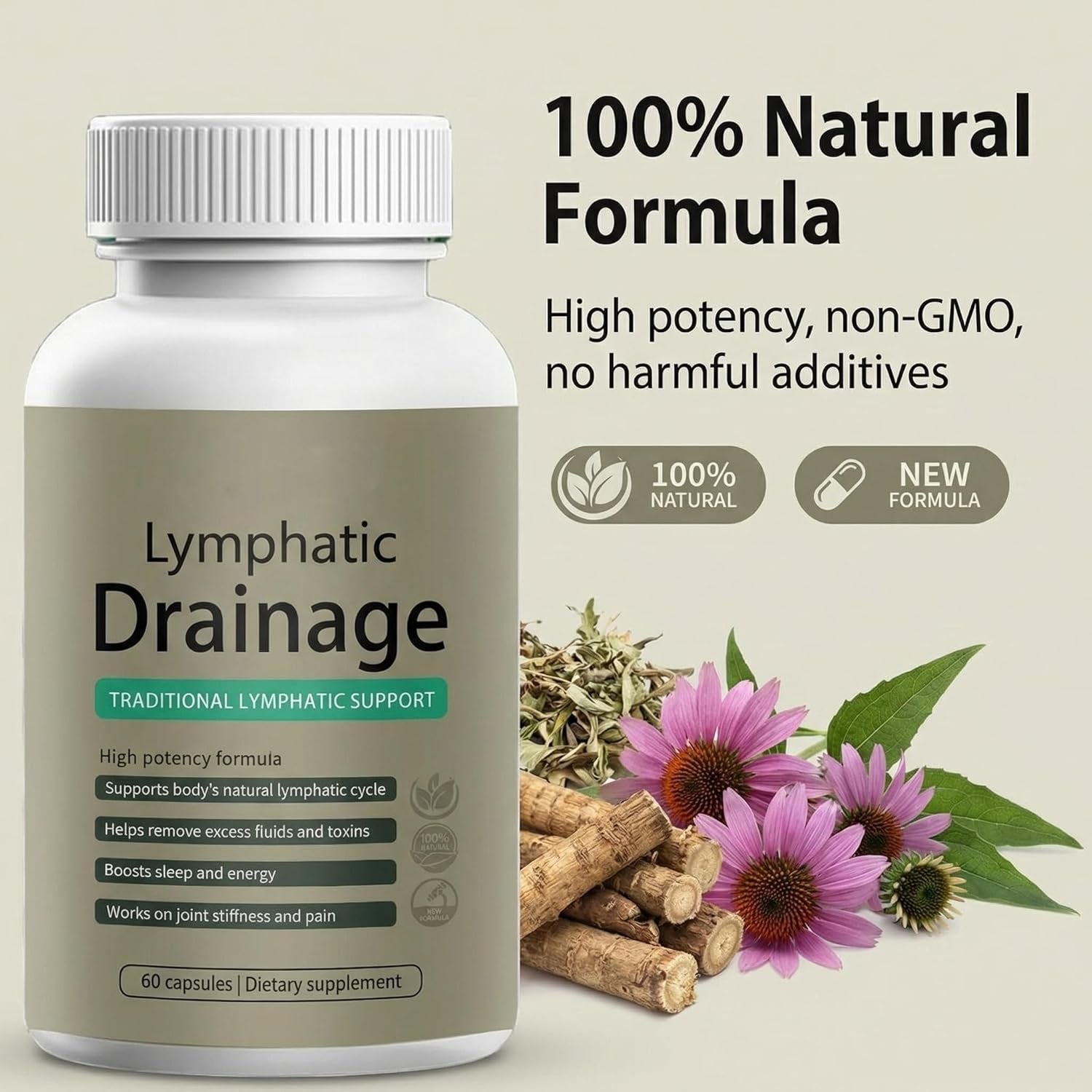 Sculptique Lymphatic Drainage Capsules, New Maximum Potency Formula with Dandelion Extract, Cleavers Extract - Supports Cellulite Reduction 60 Capsules