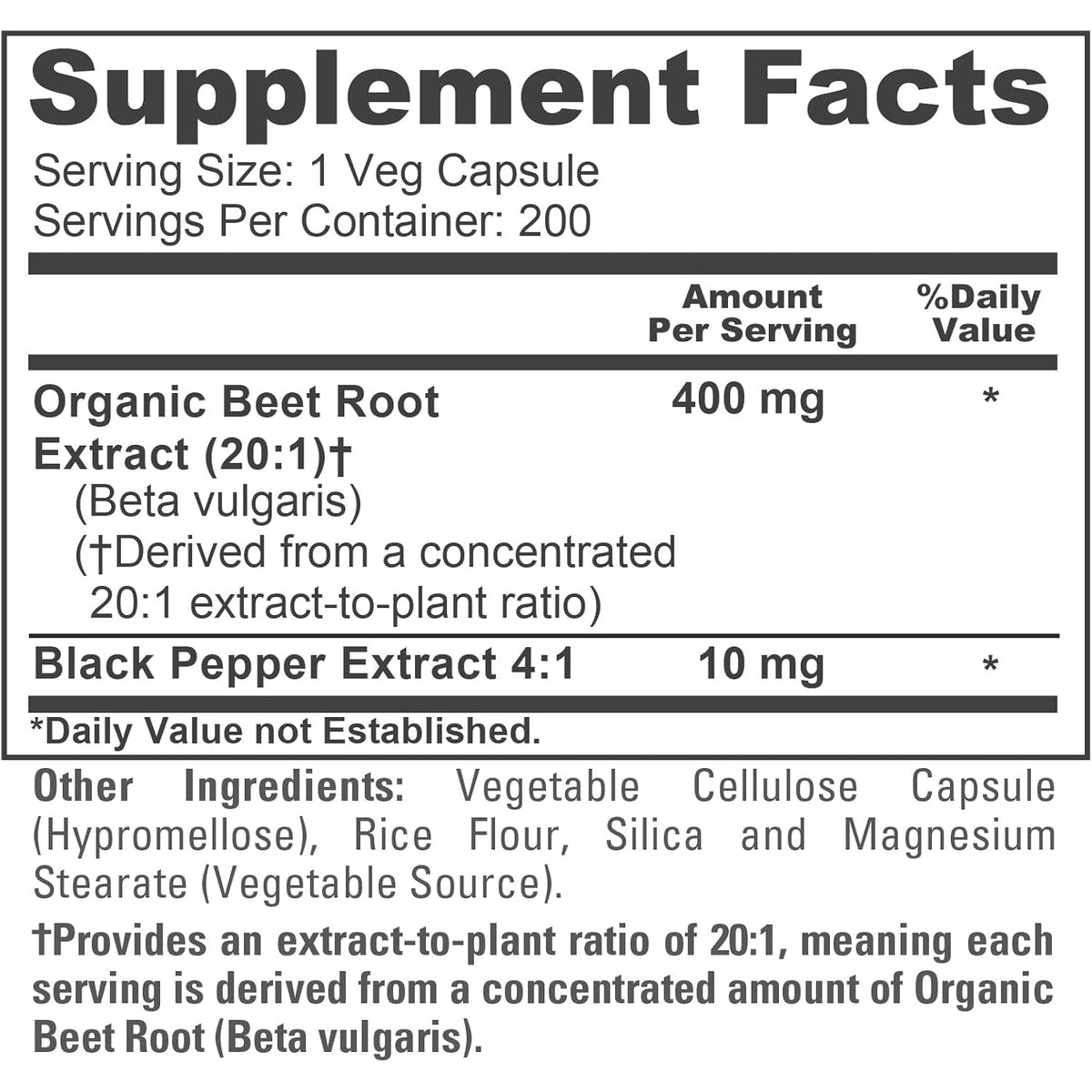 Nusapure Organic Beet Root, 400 Mg, 200 Veg Capsules (Vegan, Non-Gmo)