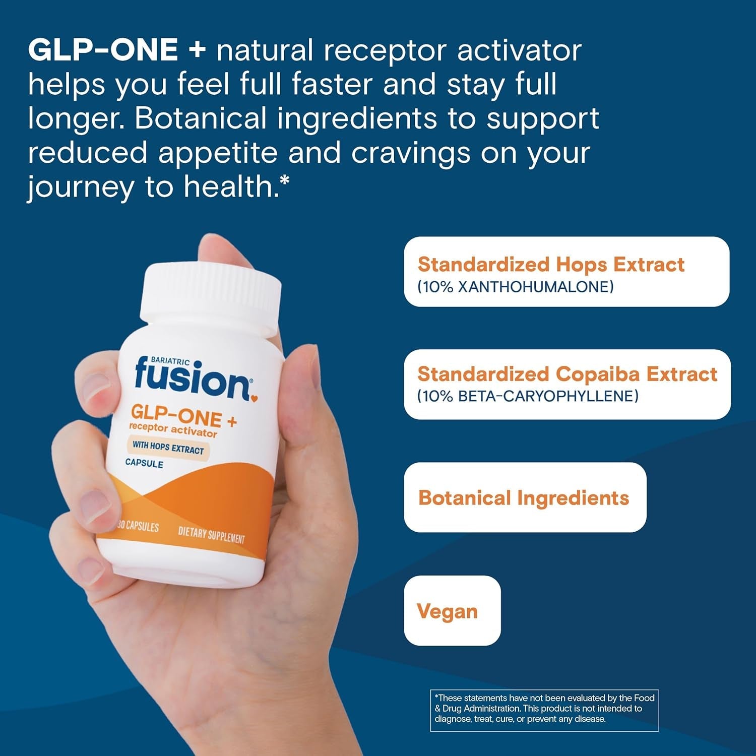 Bariatric Fusion GLP-1 plus | GLP Activate Receptors to Feel Full Faster and Longer* | Natural Supplement with Copaiba and Hops Extract | Gluten Free and Vegan GLP1 Supplement | 30 Capsules
