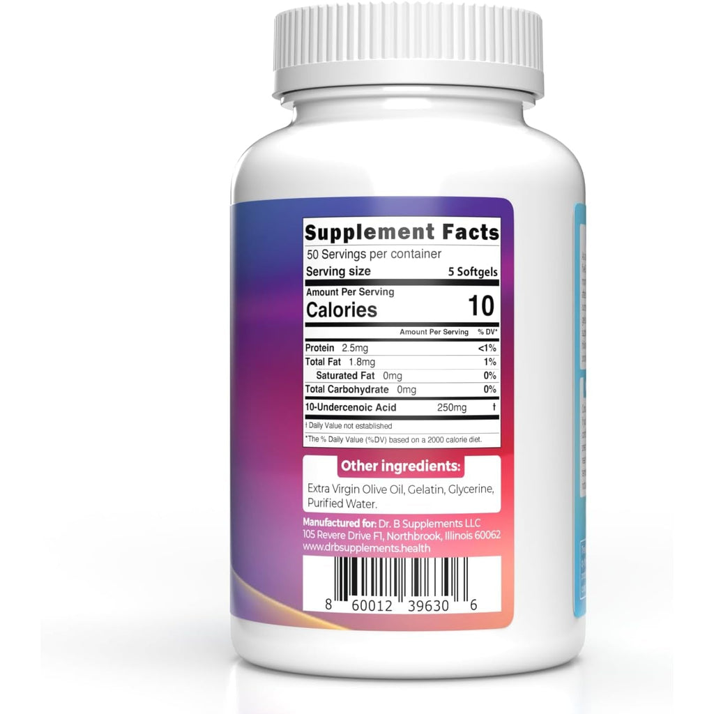 Undecylenic Acid - 250 Mg Formerly SF722 Fatty Acid to Support a Healthy Balance of Gut and Vaginal Flora 250 Softgel Capsule - 50 Servings