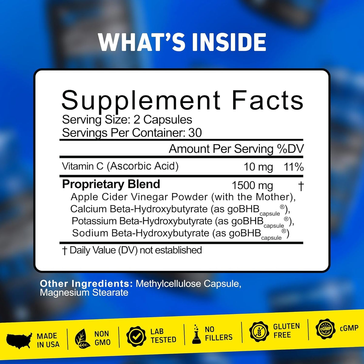 Herbtonics Apple Cider Vinegar + Keto BHB Capsules | GLP-1 Support for Appetite, Cravings & Weight Management | Metabolism Support with Satiety Support | 60 Capsules - 1 Month Supply
