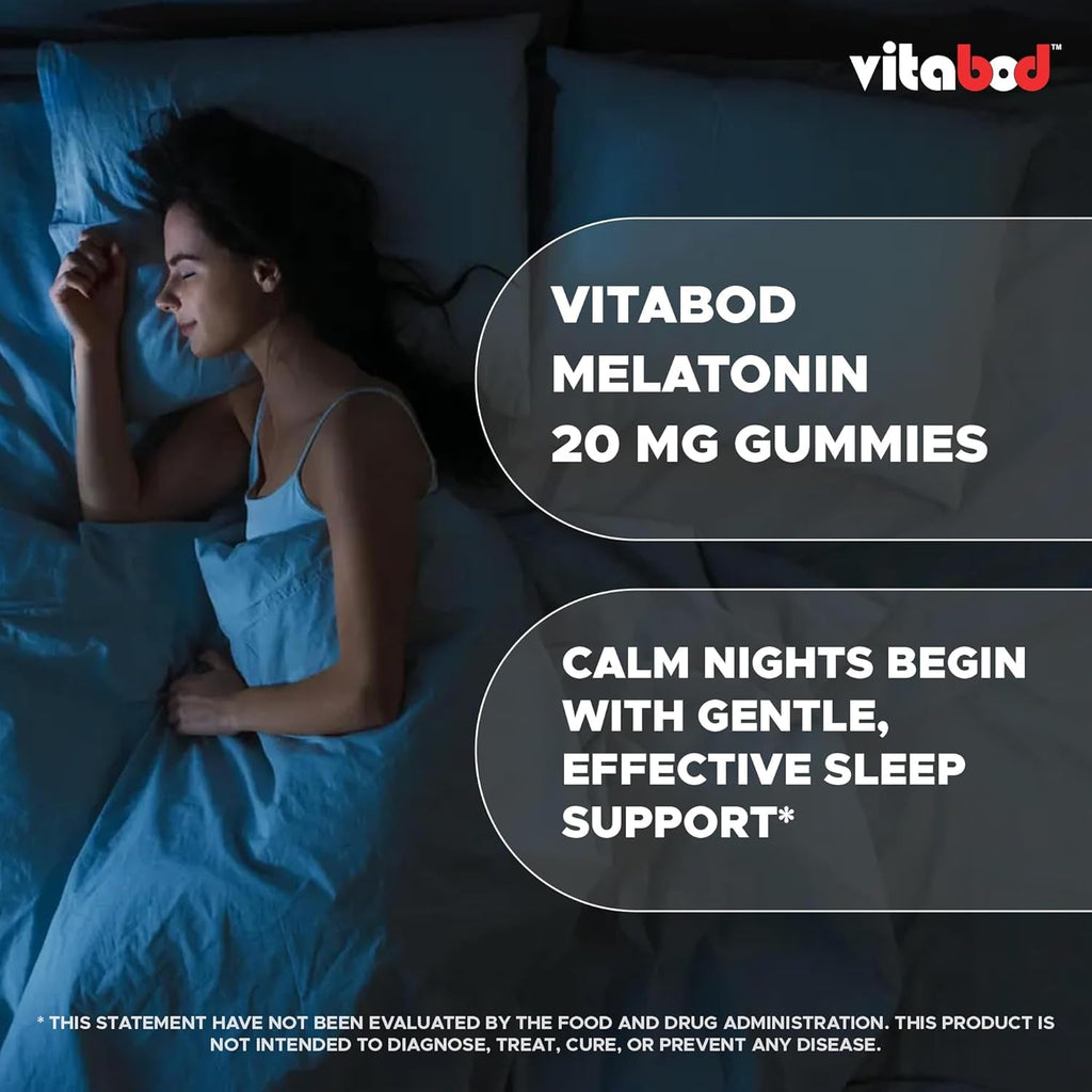 Vitabod Melatonin 20Mg Gummies - 180 Count - Drug Free - Natural Strawberry Flavor - Vegetarian, Non-Gmo, Gluten Free (1 Bottles)