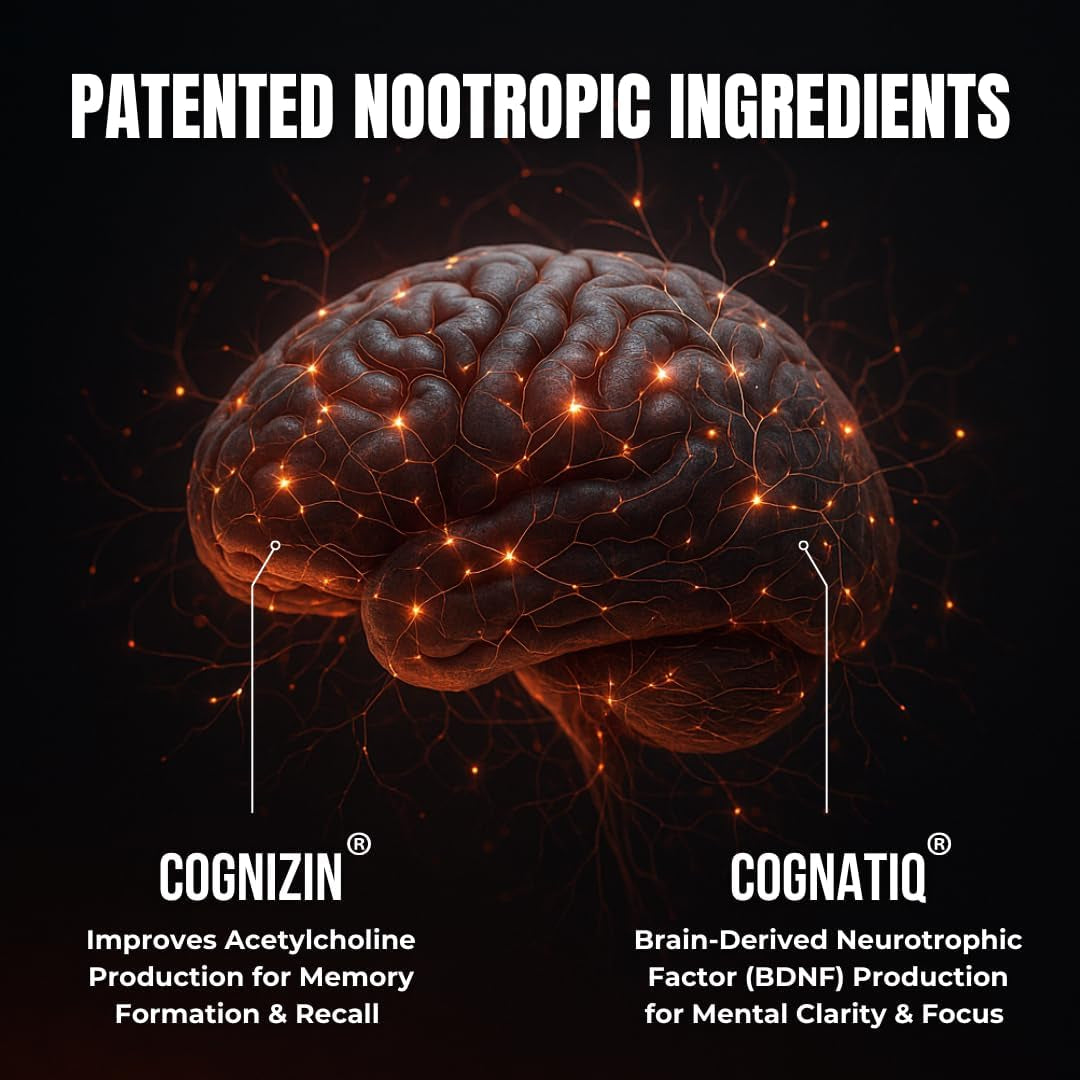 Advanced Focus Supplement Nootropic Brain Supplements for Memory and Focus | Lion'S Mane, Caffeine, L-Theanine, and 5 Additional Natural Ingredients to Improve Cognitive Health & Energy (90 Capsules)