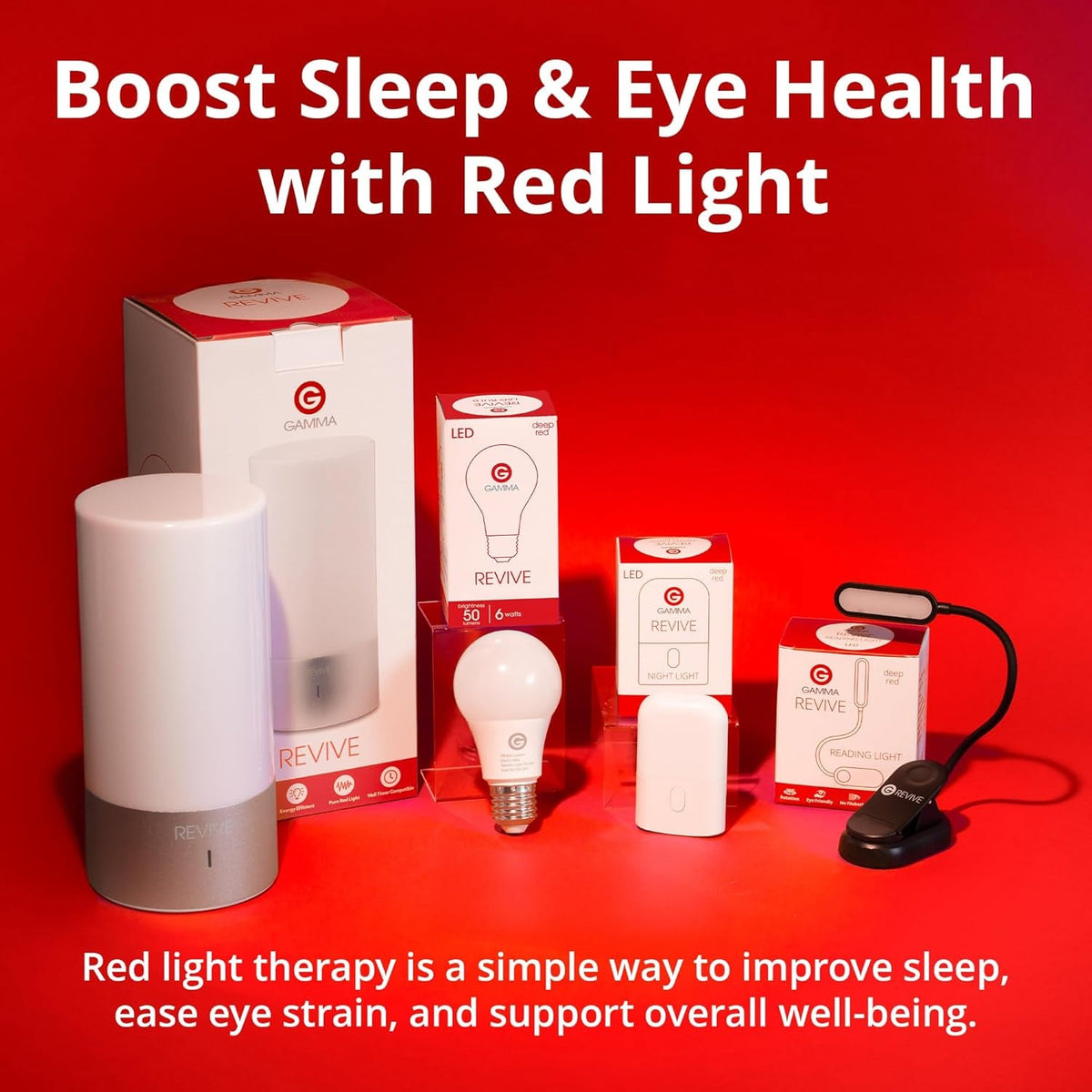 Revive - 670Nm Red Light Bulb by Gamma - Sleep Therapy - Melatonin Promoting Natural Sleep Aid