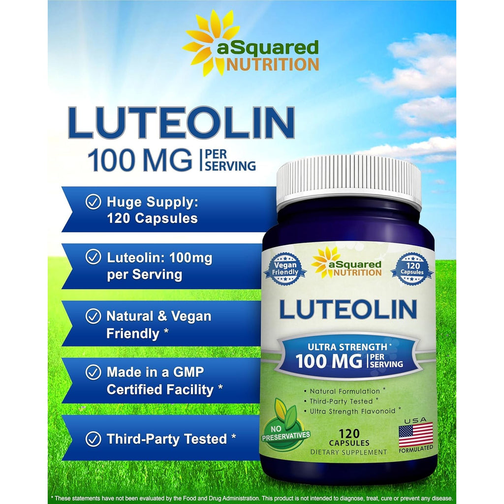 Luteolin 100Mg - 120 Capsules - Luteolin Supplement & Powder Complex Pills Commonly Taken with Quercetin - Supports Brain & Memory Health