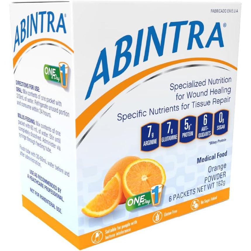 ABINTRA Specialized Nutrition for Wound Healing Includes L-Arginine, Orange Flavor, 6 Packets, 27G Each