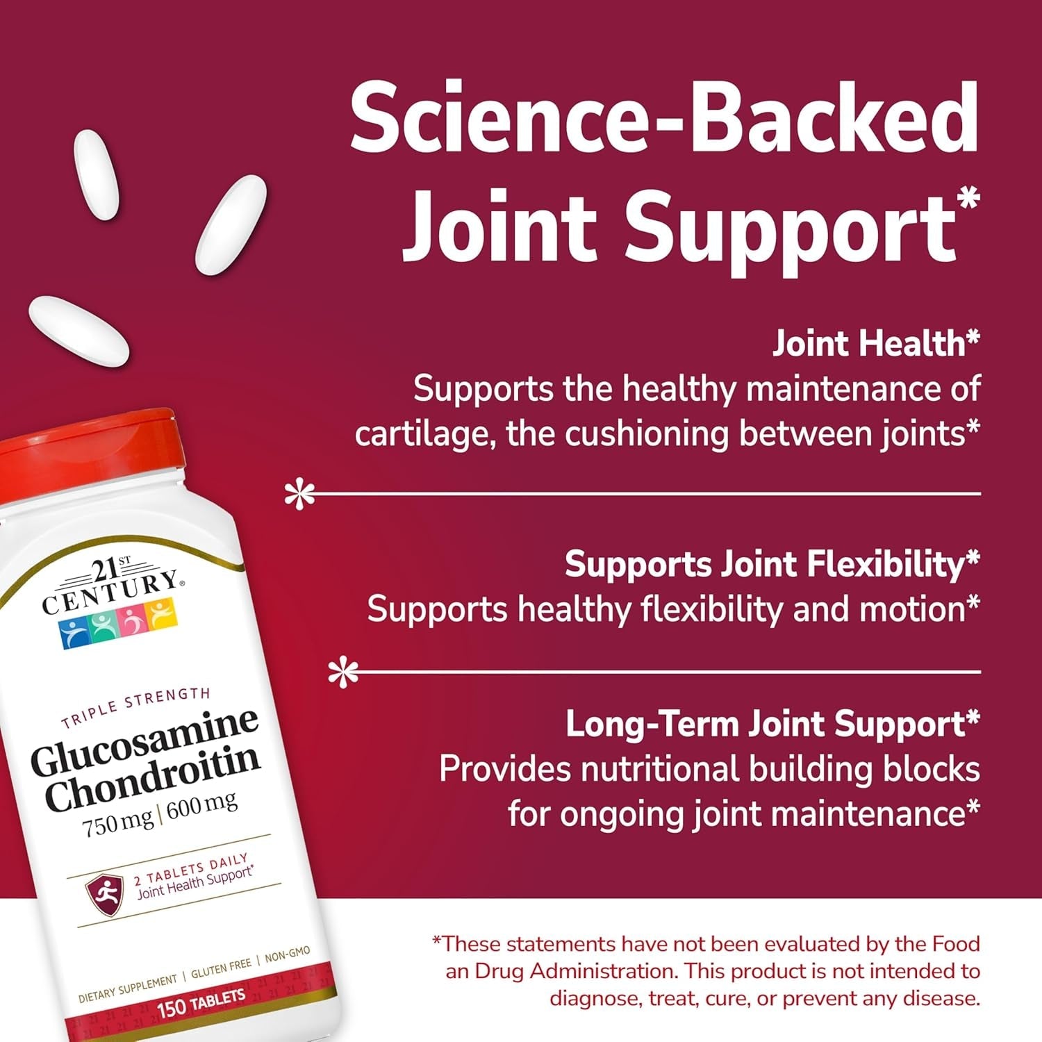 21St Century Glucosamine Chondroitin 750/600Mg - Triple Strength, Tablets, 150 Count