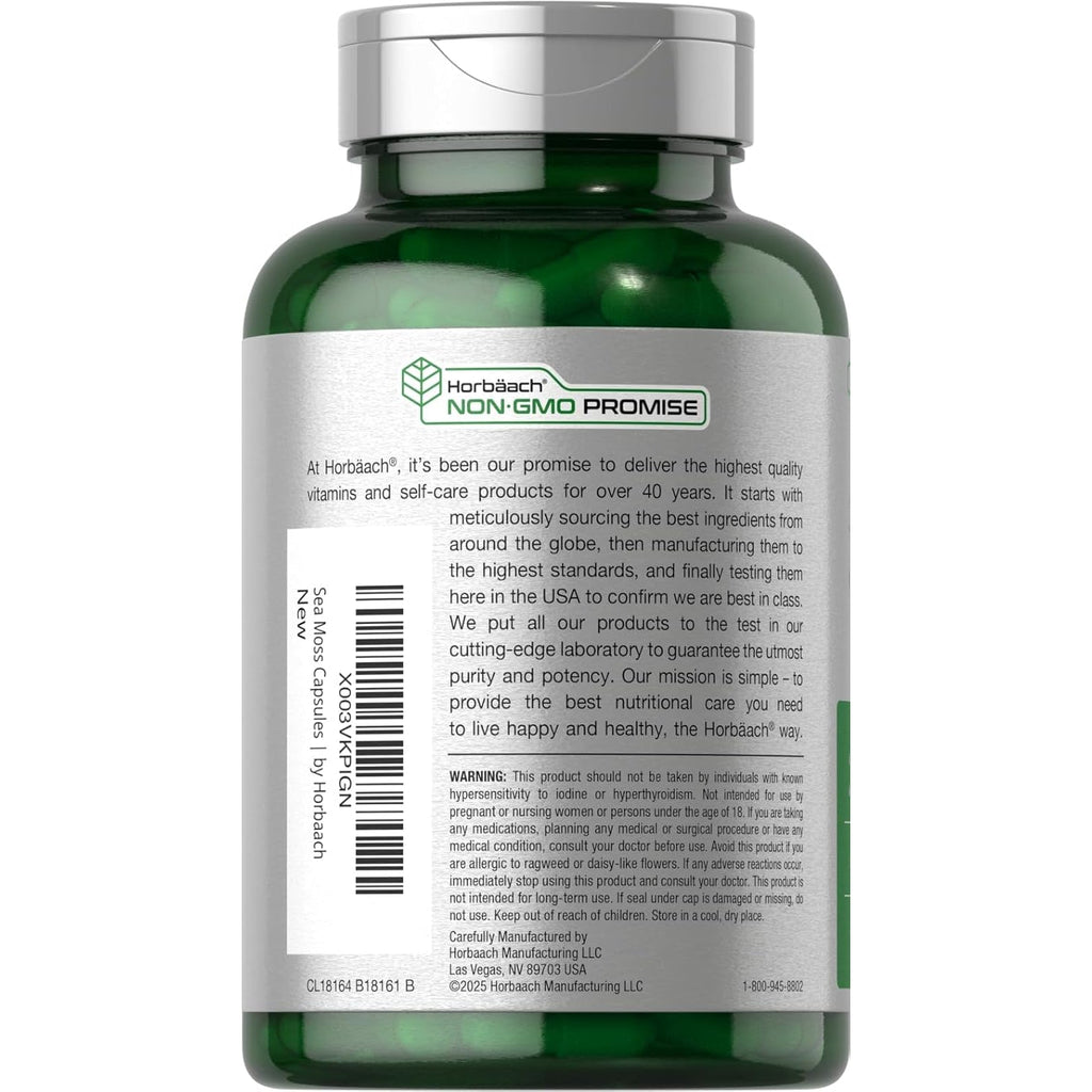 Horbäach Sea Moss Complex Capsules | 120 Count | Complex Formula with Bladderwrack & Burdock Root | Non-Gmo & Gluten Free Supplement
