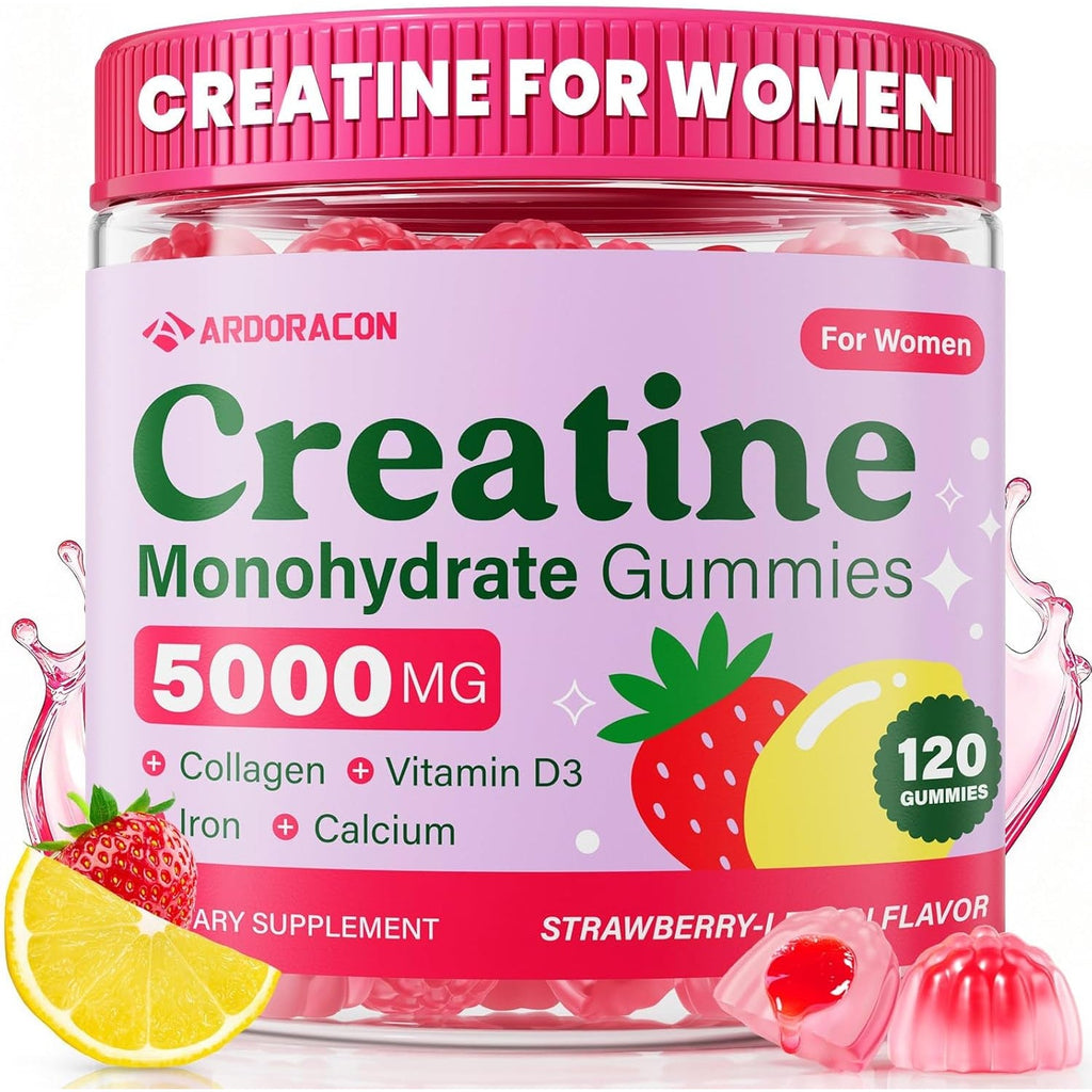 Creatine for Women, Creatine Monohydrate Gummies with Collagen, Vitamin D3 & Calcium for Muscles, Booty & Energy, Flavored Sugar Free Creatine Gummies Post & Pre Workout Supplements for Women, 120 Ct