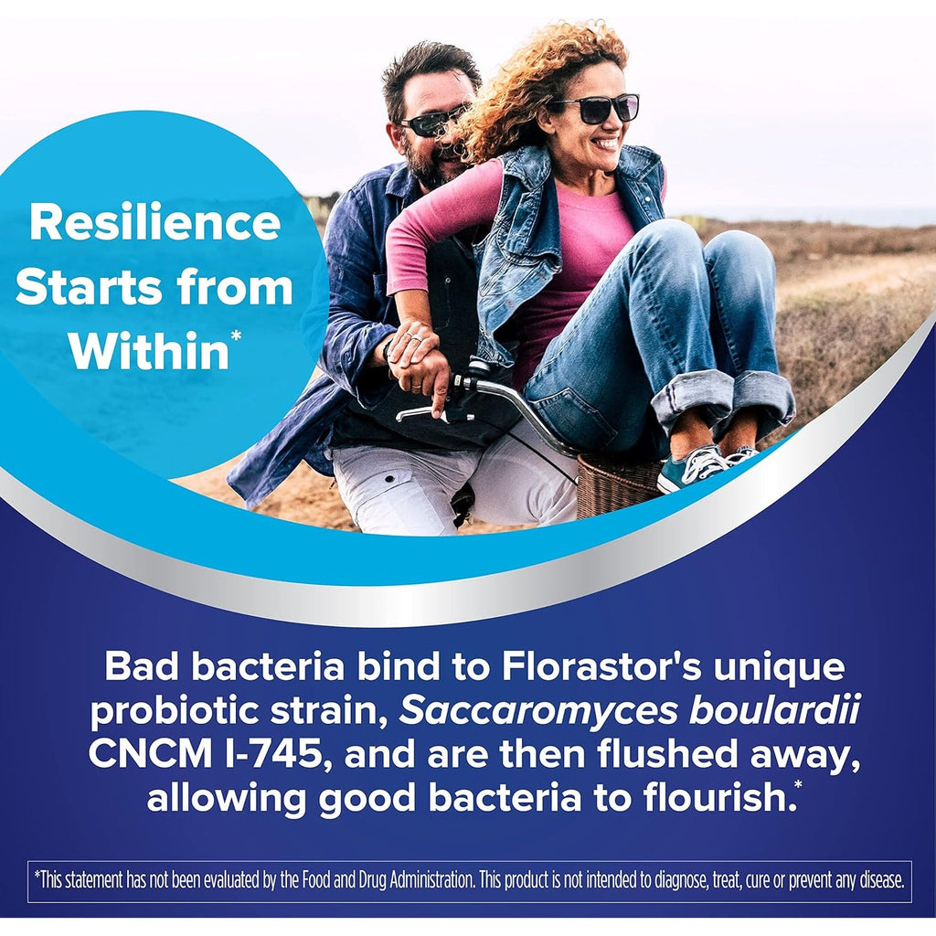 Florastor Probiotics for Digestive & Immune Health, 20 Capsules, Probiotics for Women & Men, 1 Probiotic Worldwide, Flush Out Bad Bacteria & Boost the Good with Our Strain Saccharomyces Boulardii
