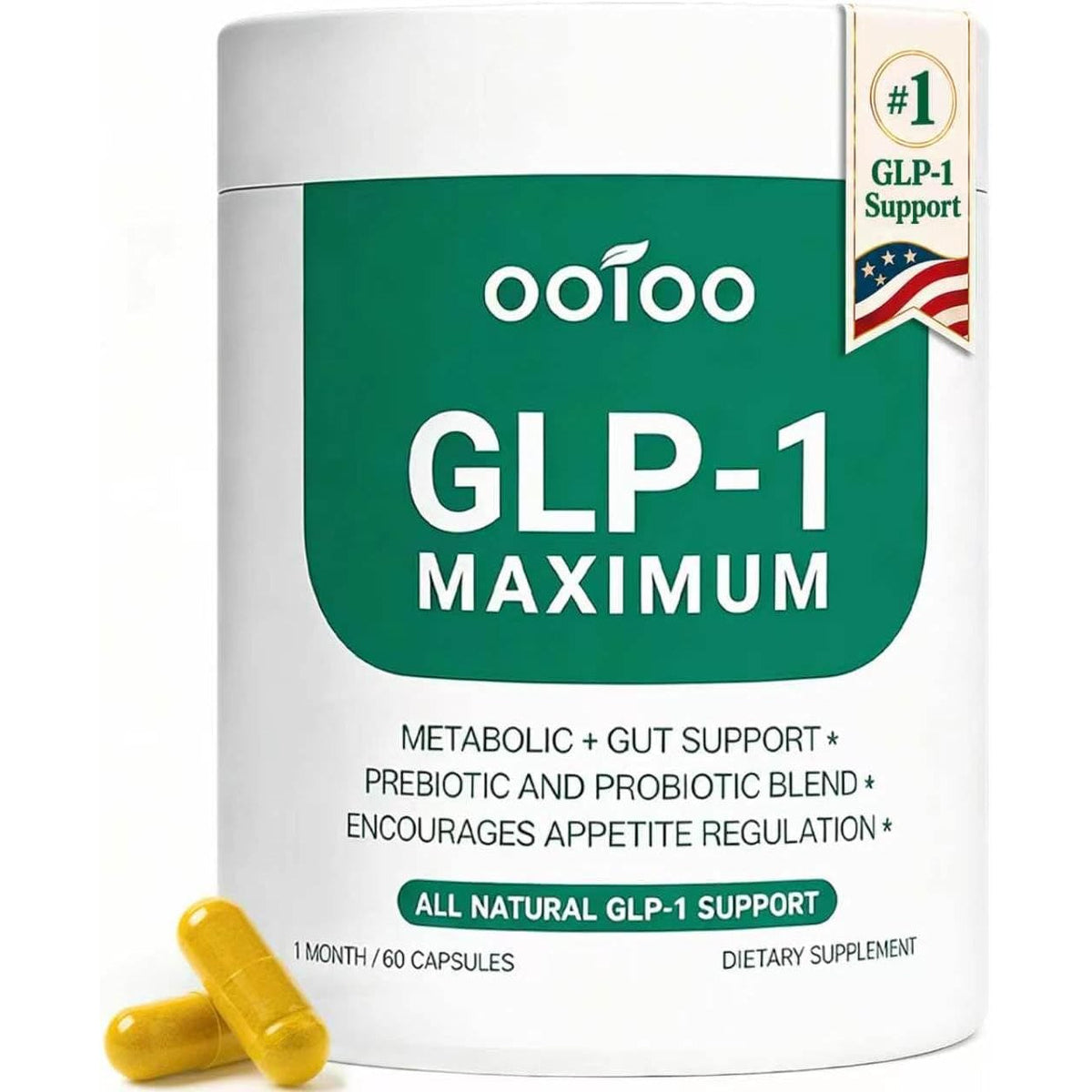 Ooioo GLP-1 Weight Loss Supplement with Berberine, Ceylon Cinnamon & Probiotic Blend for Appetite, GLP-1 Activate, Metabolism & Gut, Vegan, Non-Gmo, Halal Capsules for Men & Women
