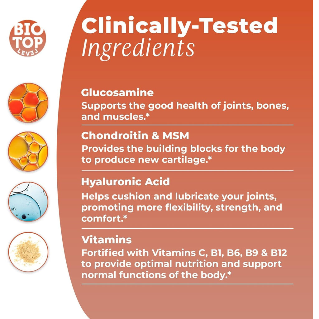 Liquid Glucosamine, Chondroitin, MSM, Biotin, Hyaluronic Acid, All in One Formula for Good Health of Joints, Bones, Hair, Skin & Nails
