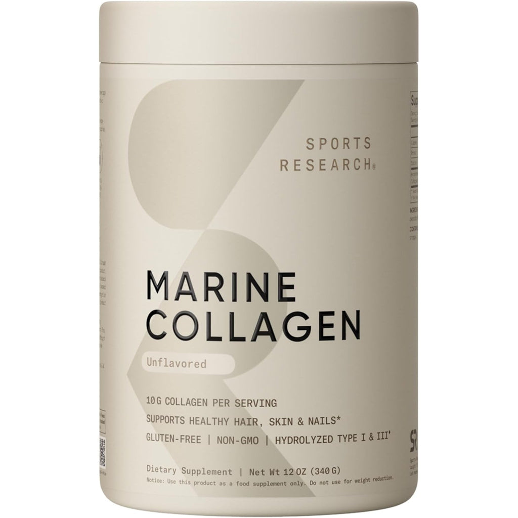 Sports Research Marine Collagen Peptides Powder - Sourced from Wild-Caught Fish, Pescatarian Friendly, Keto Certified & Non-Gmo Tested - Easy to Mix in Water or Juice! (34 Servings)