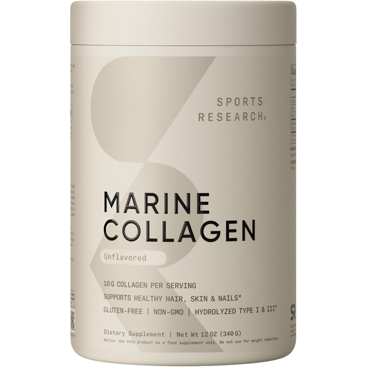 Sports Research Marine Collagen Peptides Powder - Sourced from Wild-Caught Fish, Pescatarian Friendly, Keto Certified & Non-Gmo Tested - Easy to Mix in Water or Juice! (34 Servings)