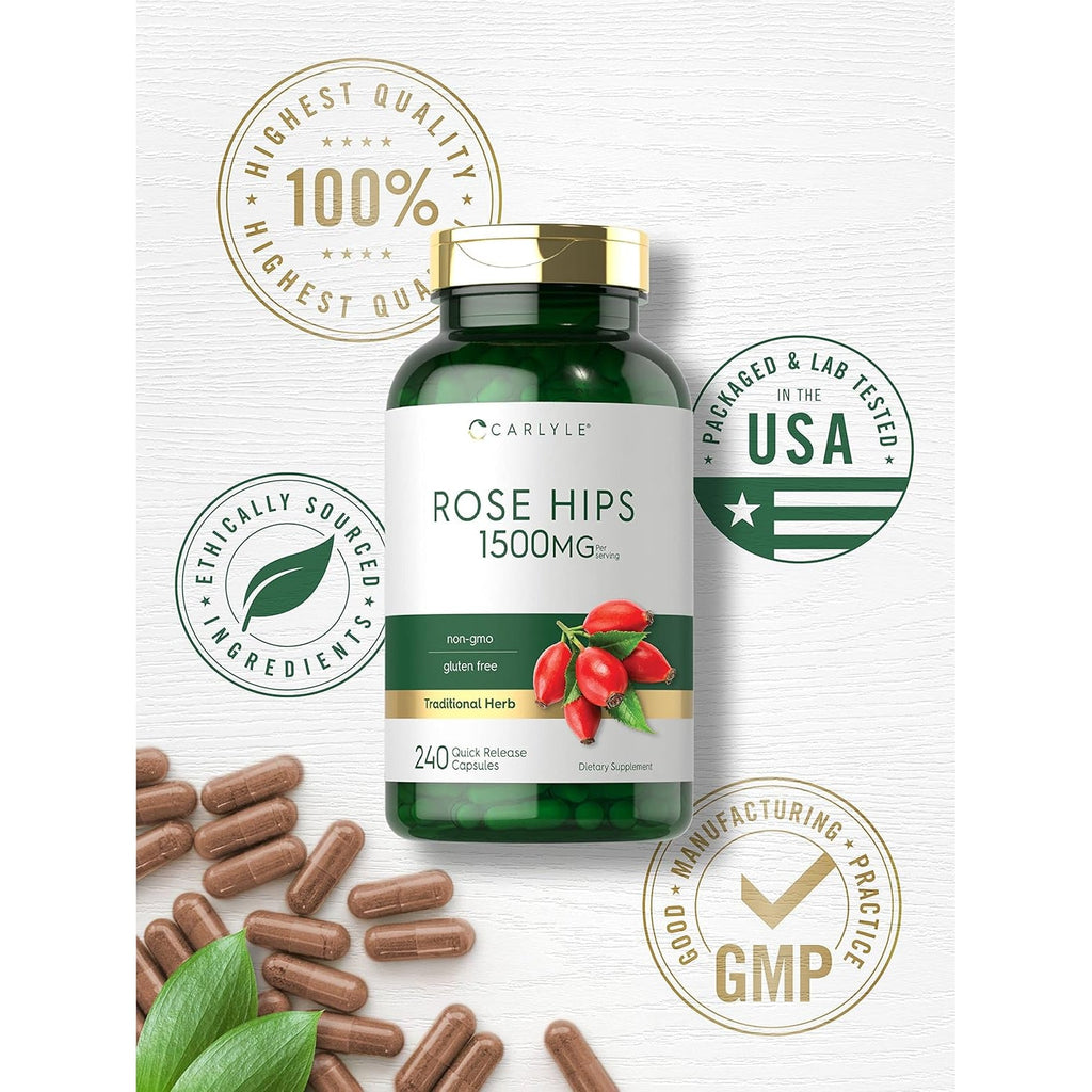 Carlyle Rose Hips | 1500Mg | 240 Quick Release Capsules | Non-Gmo and Gluten Free Herbal Supplement