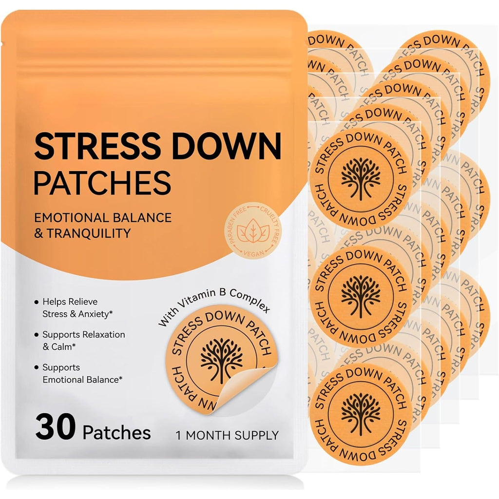 Stress down Patches - Stress & Anxiety Relief, Cortisol Level Support for Women Men, Plant-Based Formula - 30 Patches