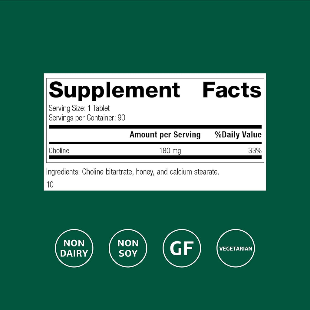 Standard Process Choline - Supports Healthy Fat Metabolism, Liver Health & Nervous System Function - Gluten-Free, Non-Dairy & Vegetarian -180 Mg, 90 Tablets