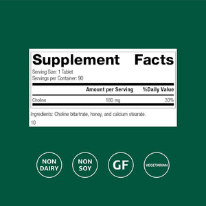 Standard Process Choline - Supports Healthy Fat Metabolism, Liver Health & Nervous System Function - Gluten-Free, Non-Dairy & Vegetarian -180 Mg, 90 Tablets