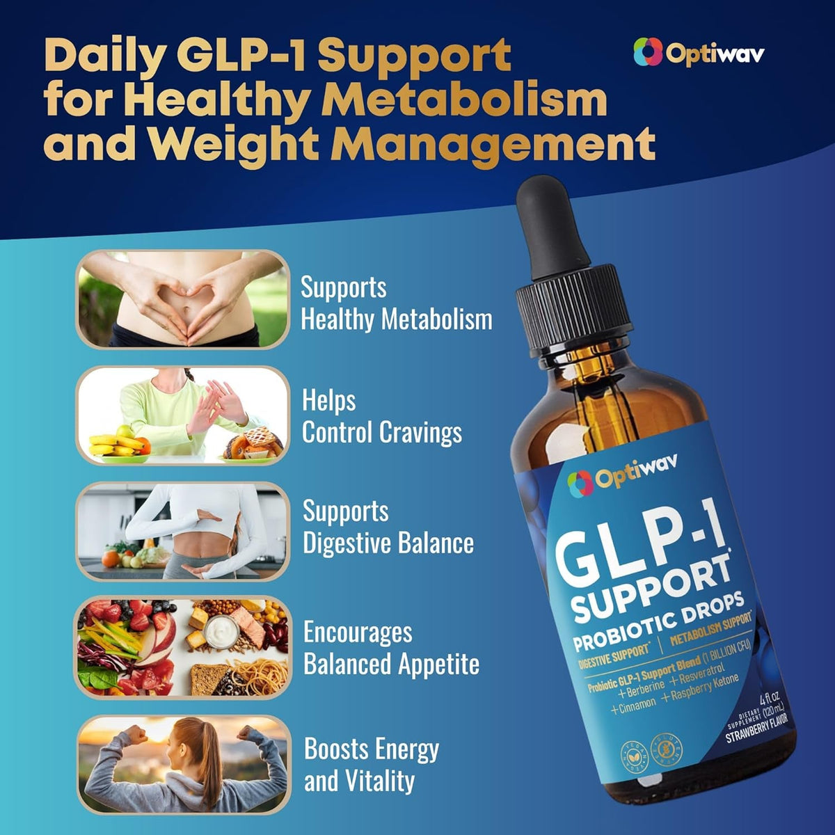 GLP-1 Support Probiotic Supplement for Weight Loss Fat Burner Support - Daily Natural Herbal Supplement for Women Men Digestive & Metabolic Health