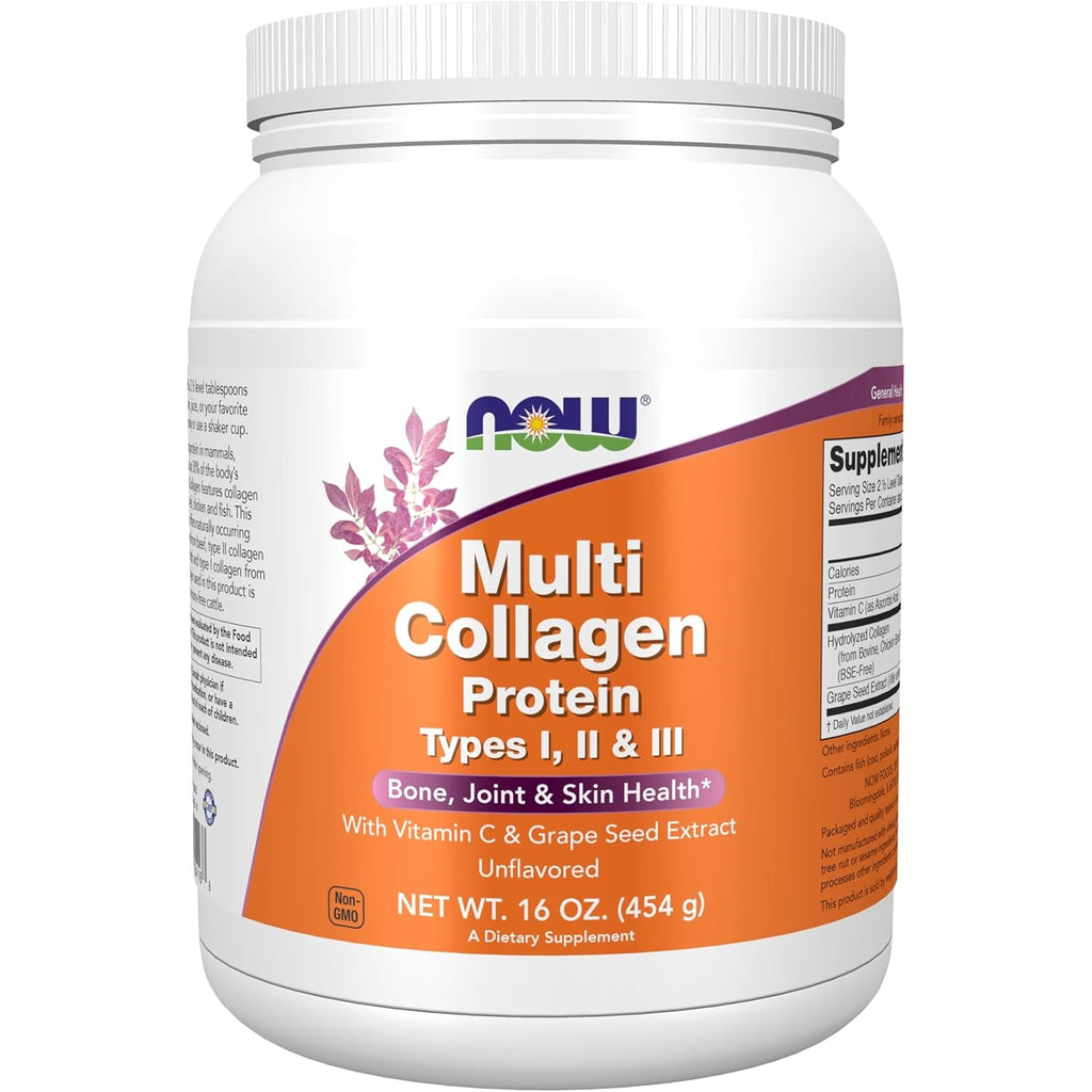 Now Foods Supplements, Multi Collagen Protein Types I, II & III Powder, Bone, Joint, and Skin Health, 16 Oz (454 G)
