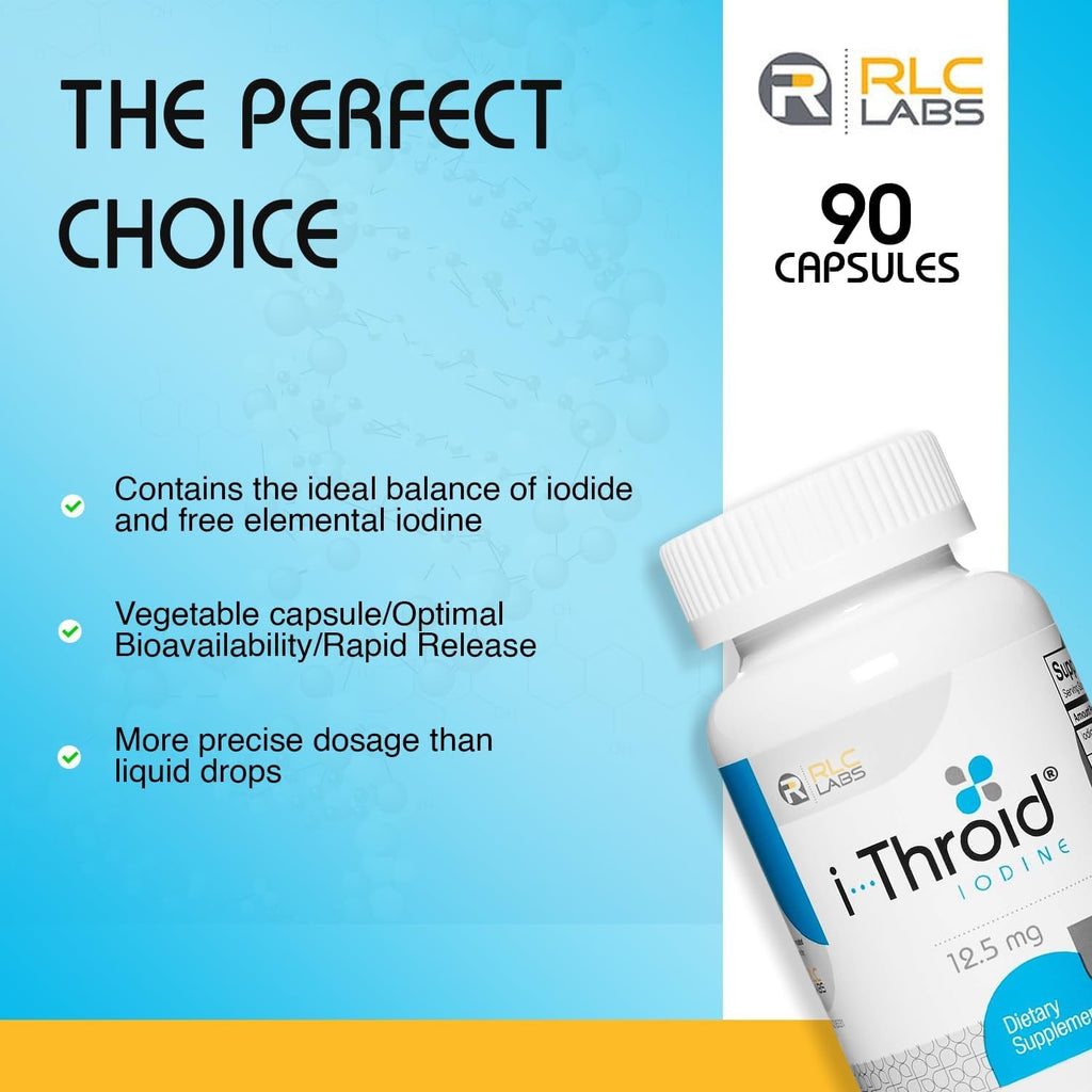 RLC Labs I-Throid 12.5 Mg - Thyroid Supplements for Hypothyroidism, Iodide Supplements for Thyroid, Support Healthy Metabolism, Thyroid Support for Women and Men - 90 Vegetarian Capsules (1 Pack)