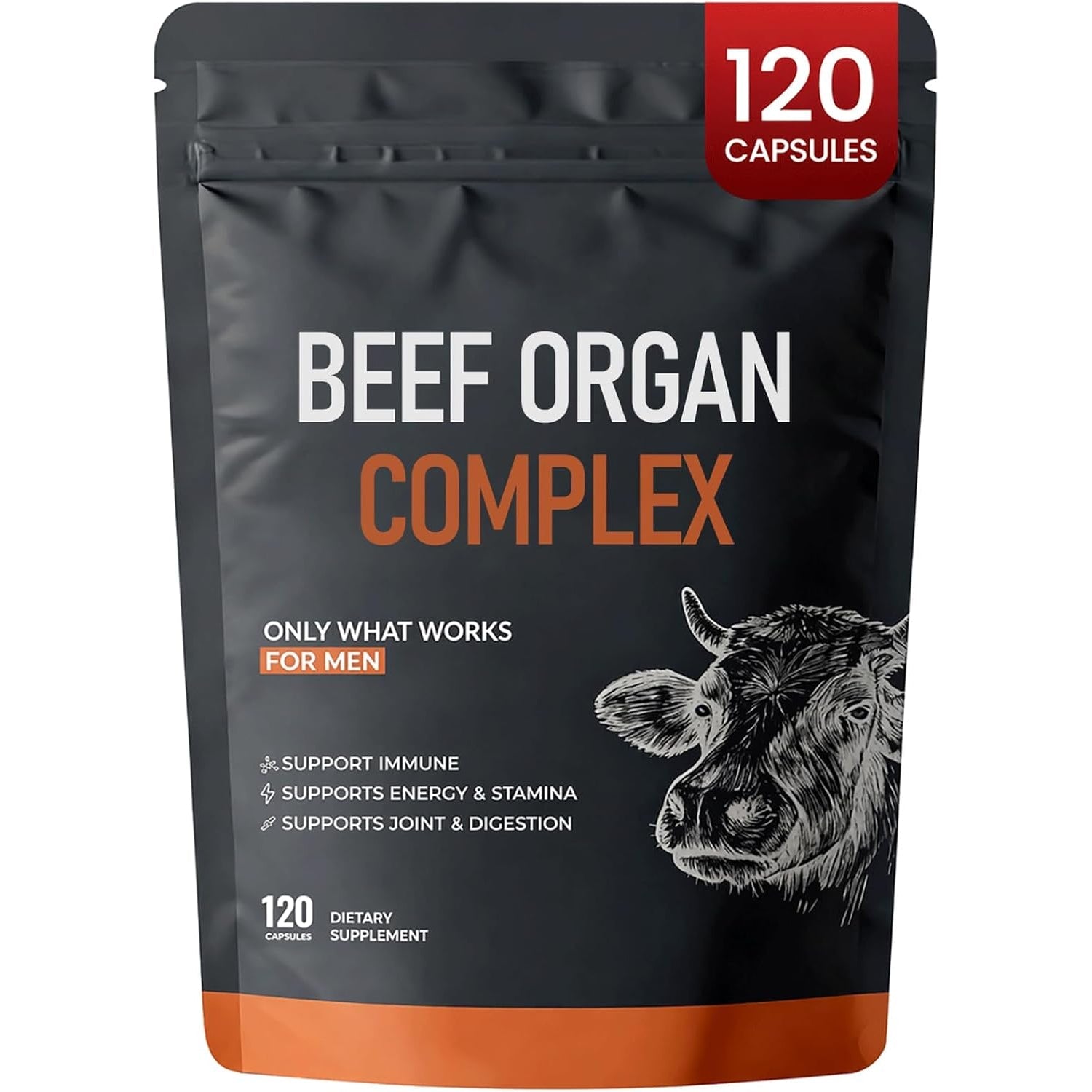 Beef Organ Complex Supplement, 120 Capsules Grass Fed Beef Liver Capsules, Immune Support, Gluten Free, Non-Gmo (1)