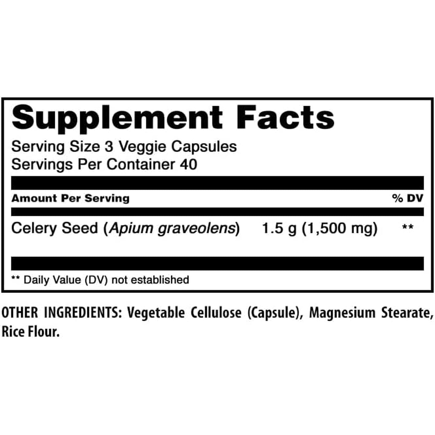 Amazing Formulas Celery Seed Extract Supplement | 1500 Mg per Serving | 120 Veggie Capsules | Non-Gmo | Gluten-Free | Made in USA