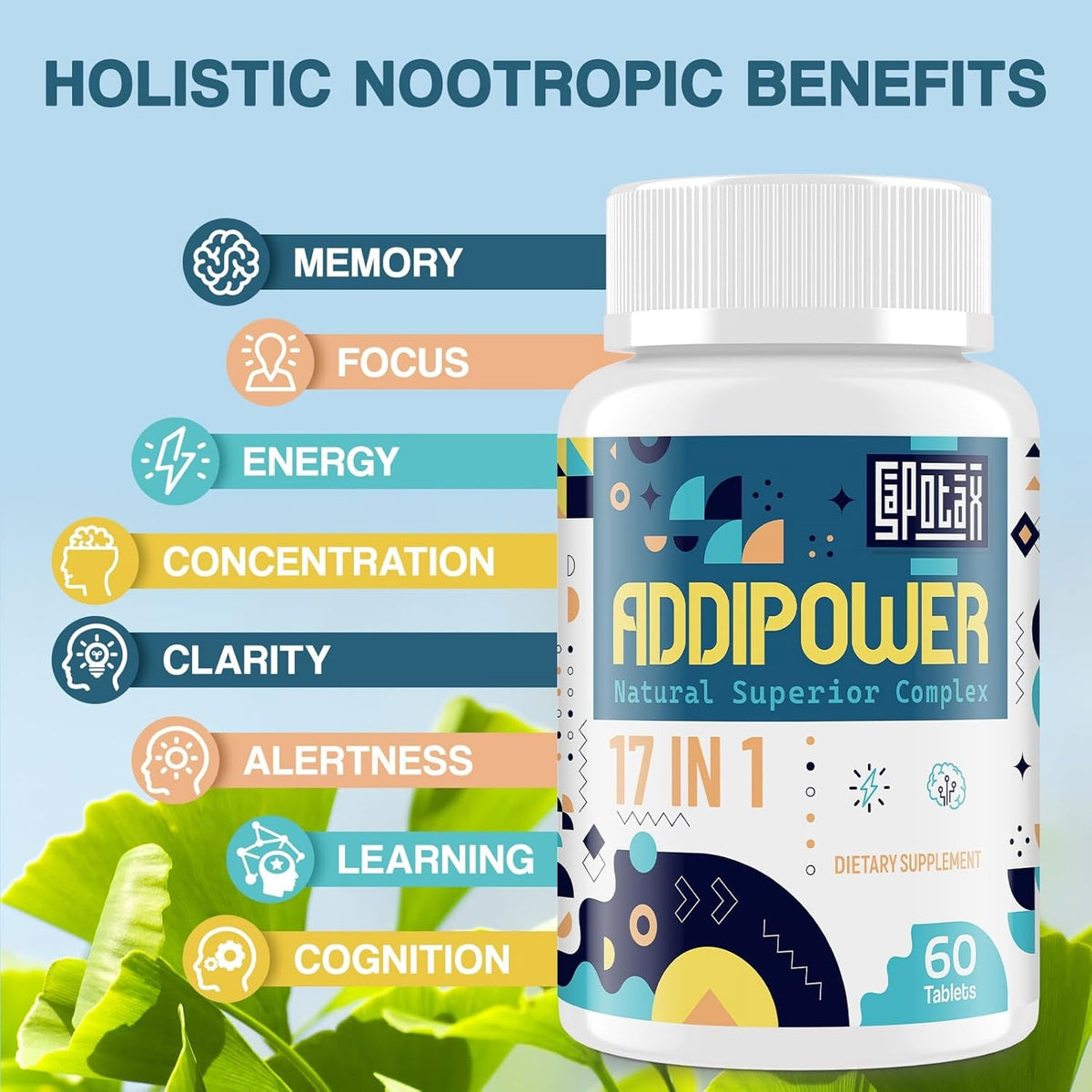 17-In-1 Brain Supplement for Memory and Focus | Nootropic Brain Supplement for Mental Clarity, Concentration, Alertness | Natural Nootropics with Herbal Extracts, Vitamins & Amino Acids (60 Tablets)