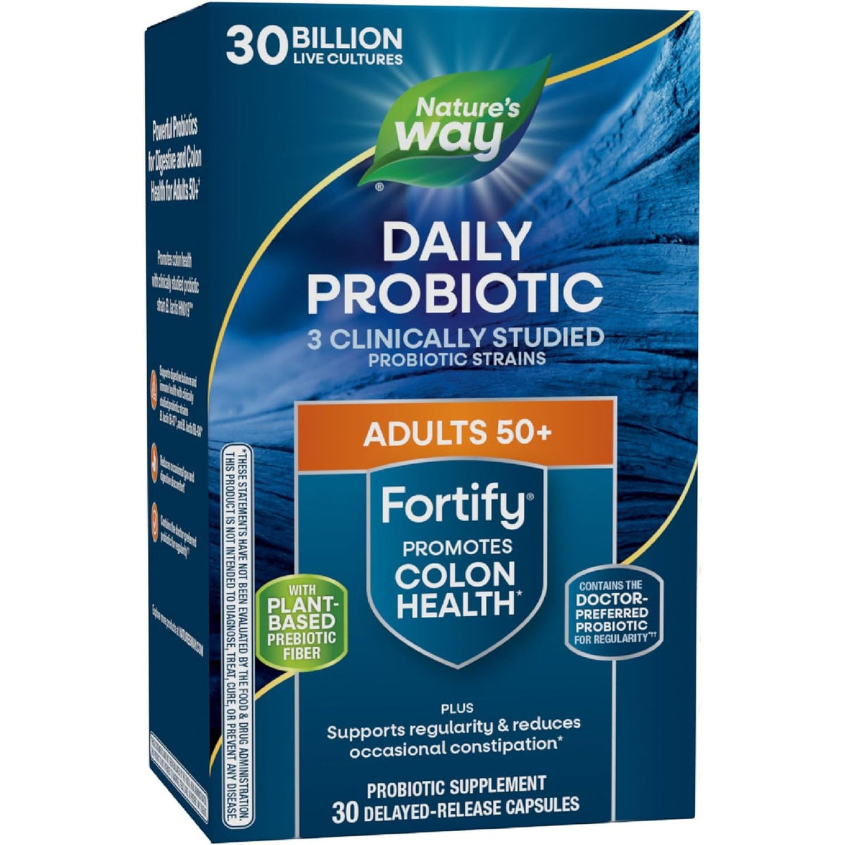 Nature'S Way Fortify 50+ Daily Probiotic for Men & Women, 30 Billion Live Cultures, Colon, Digestive, and Immune Health Support* Supplement, 30 Capsules