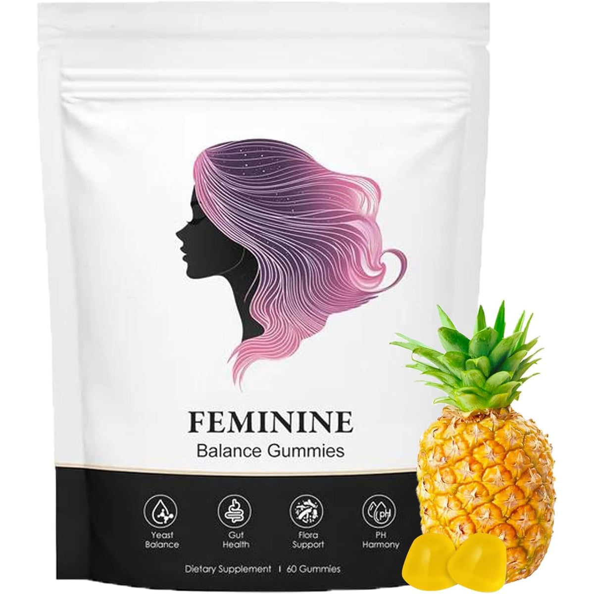 Feminine Balance Gummies for Women, Pineapple Gummies for Women Ph, Women’S Health Probiotics - Ph Balance, Healthy Odor, Flora, Vaginal & Gut Health, Immune Support (1)