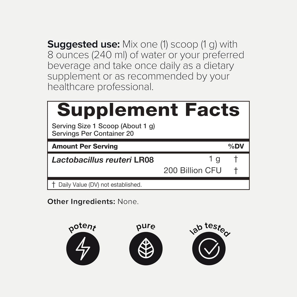Toniiq L Reuteri Powder 200 Billion CFU– Lactobacillus Reuteri LR08 Probiotic – 1G per Serving – High-Potency Single-Strain Probiotic Powder – 20 Servings