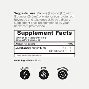 Toniiq L Reuteri Powder 200 Billion CFU– Lactobacillus Reuteri LR08 Probiotic – 1G per Serving – High-Potency Single-Strain Probiotic Powder – 20 Servings
